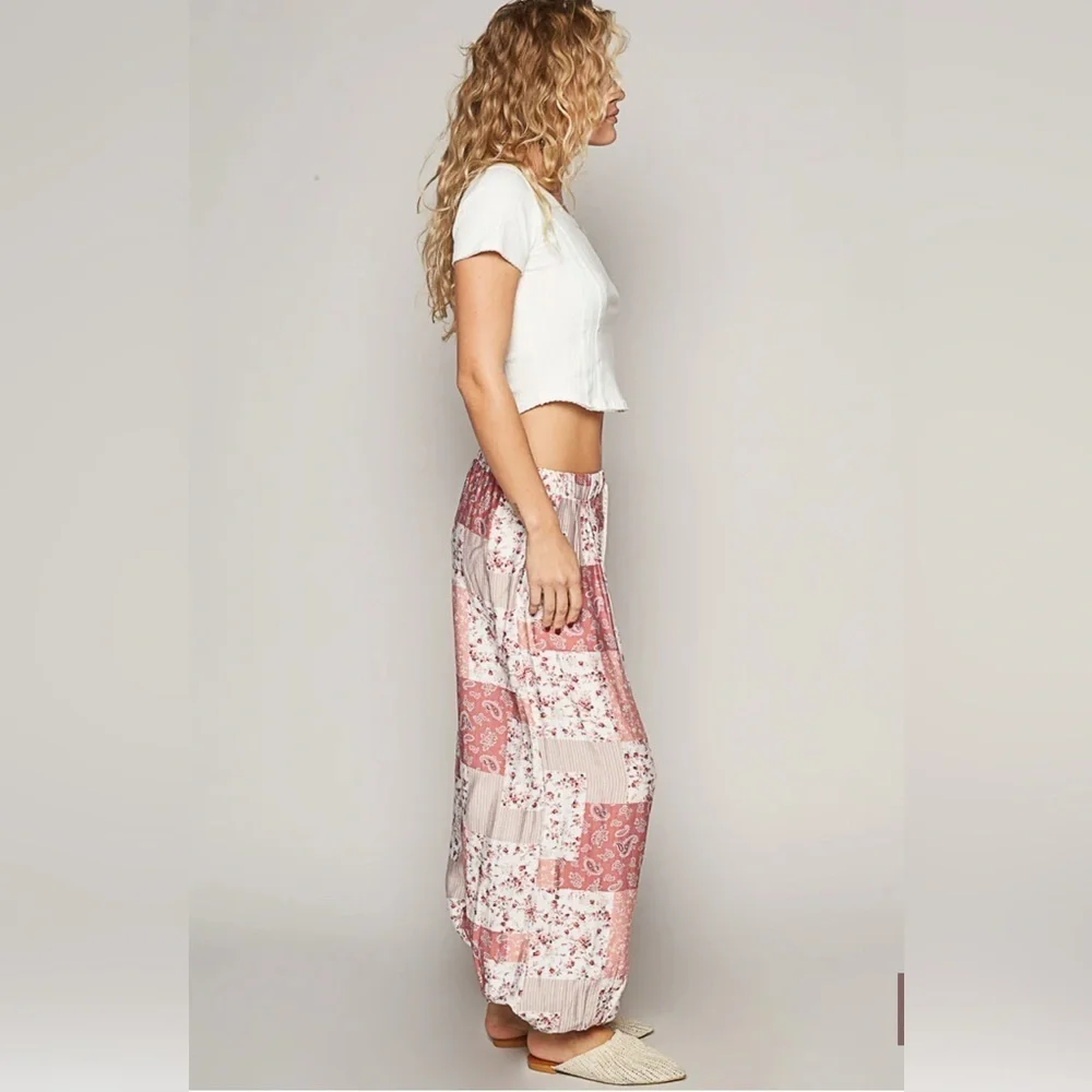POL Pink Patchwork Joggers in Rose Multi Print 🌸💗 Lightweight, Cozy & Comfy 🌸💗